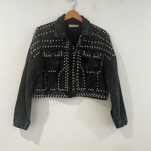 black denim jacket with studs and rhinestones L